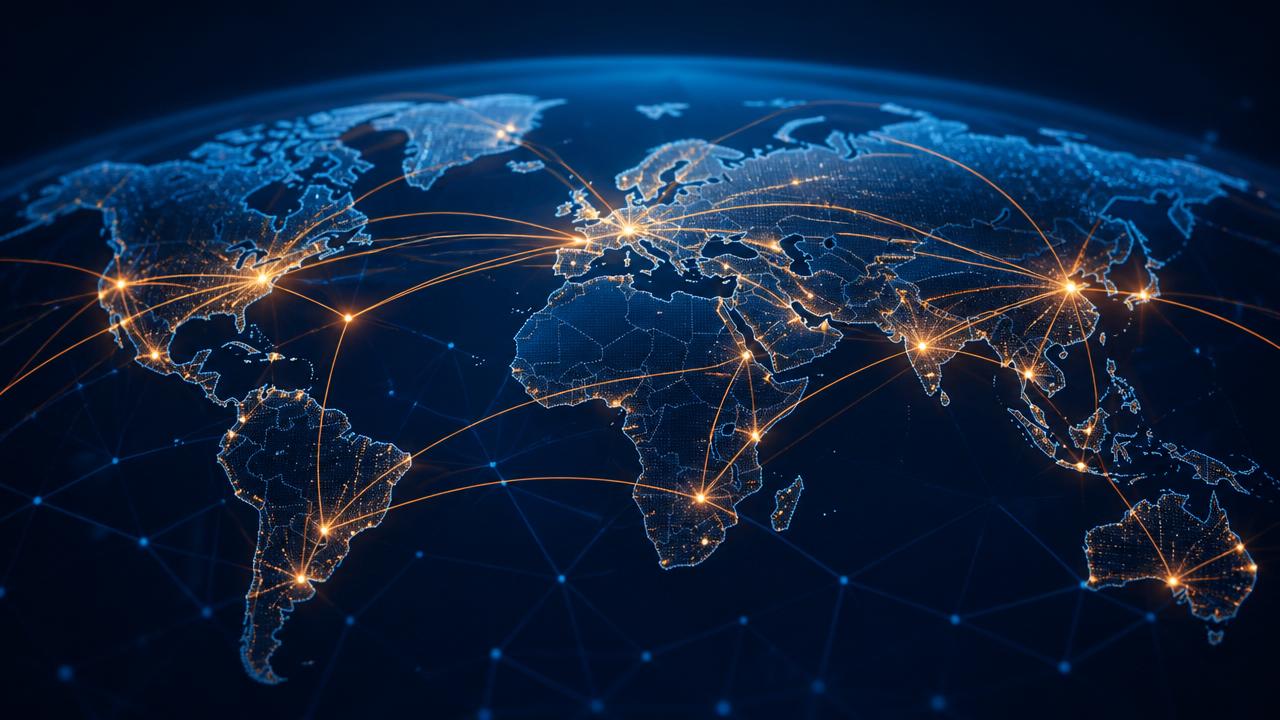 Global logistics network visualization showing worldwide lithium battery shipping routes